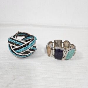 Sonoma Life Style Beaded Cuff & Enamel Stretch Bracelet Set Blue Purple Tan